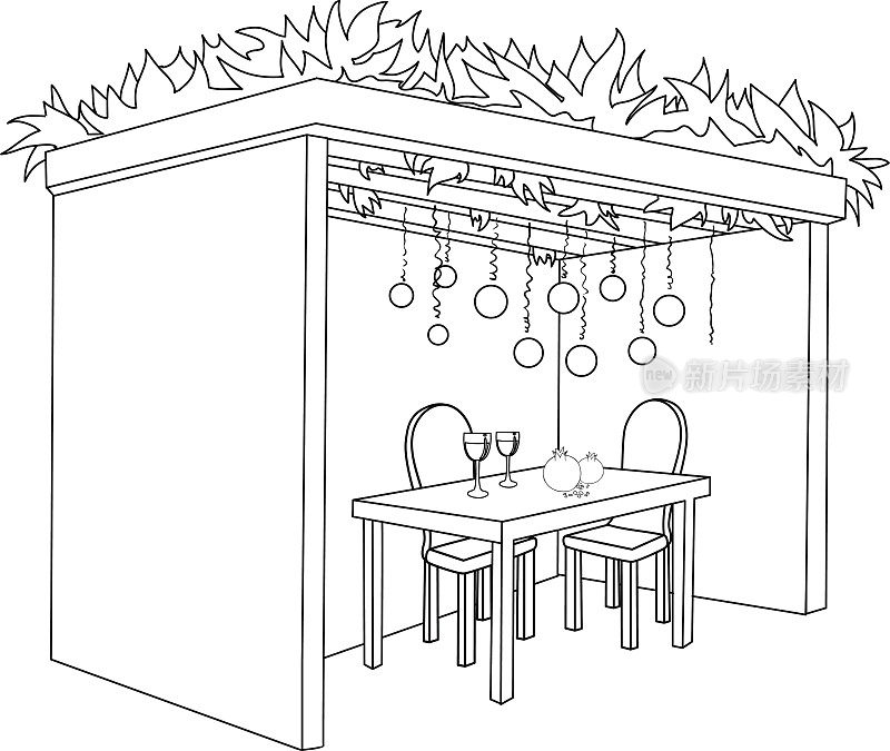 Sukkah For Sukkot With Table着色页